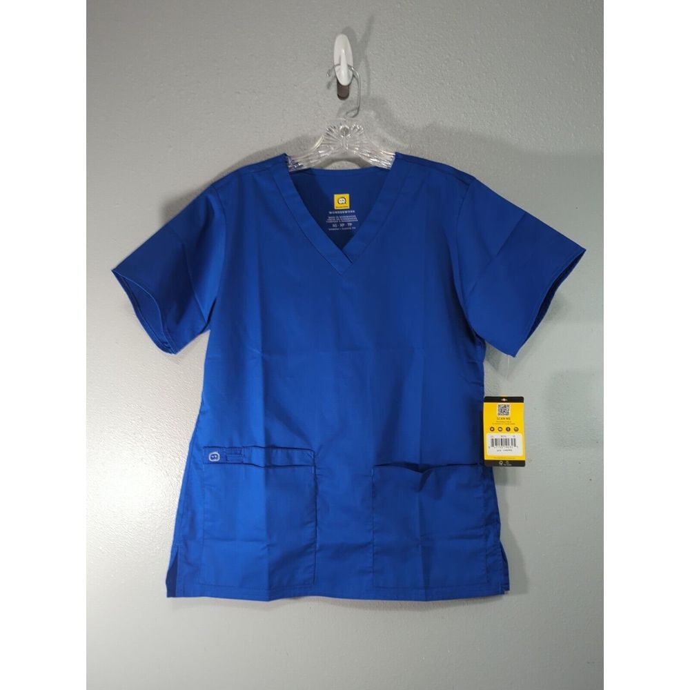 Wink Wonder WORK Womens V-Neck Scrub Top Royal Blue Size XS Style 101  544